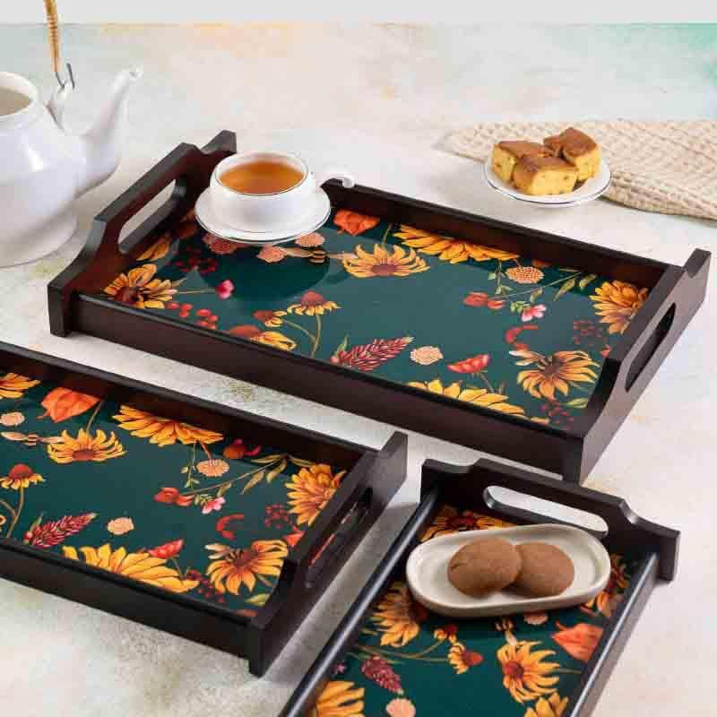 Buy Floral Bliss Green Wooden Trays at Vaaree online | Beautiful Serving Tray to choose from