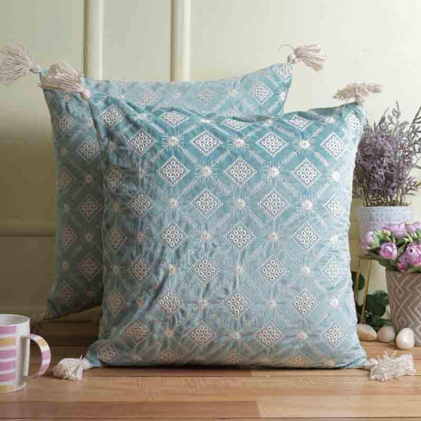 Buy Diamond Lattice Cushion Cover - (Blue) - Set Of Two at Vaaree online | Beautiful Cushion Cover Sets to choose from