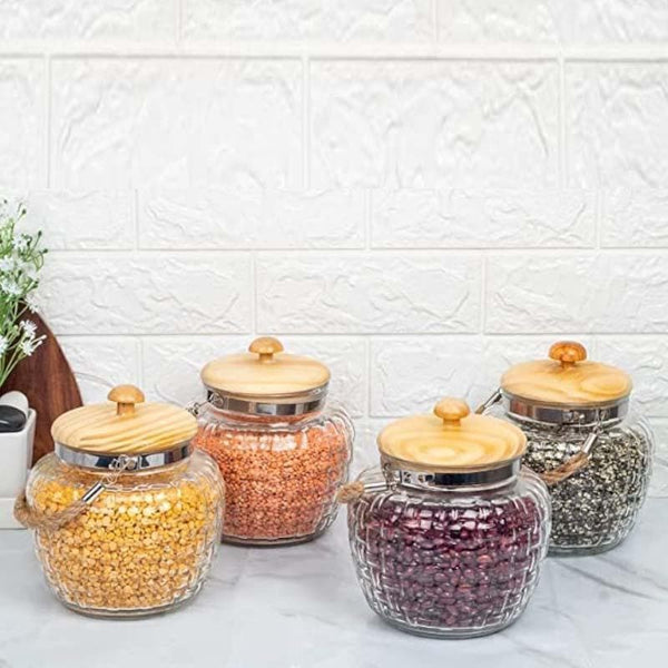 Buy Madake Storage Jar with bamboo lid (500 ML Each) - Set of Four at Vaaree online | Beautiful Jar to choose from