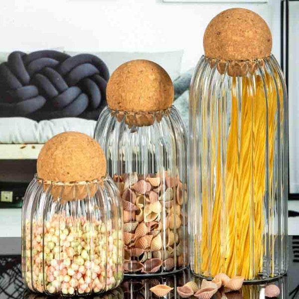Buy Poppiko Storage Jar Set with Cork Ball Lid - Set of Three at Vaaree online | Beautiful Jars to choose from