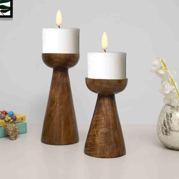 Buy Riga Wooden Candle Stand - Set Of Two at Vaaree online | Beautiful Candle Holder to choose from