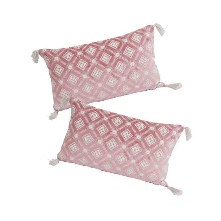 Buy Embroidered Lattice Cushion Cover - (Pink) - Set Of Two at Vaaree online | Beautiful Cushion Cover Sets to choose from
