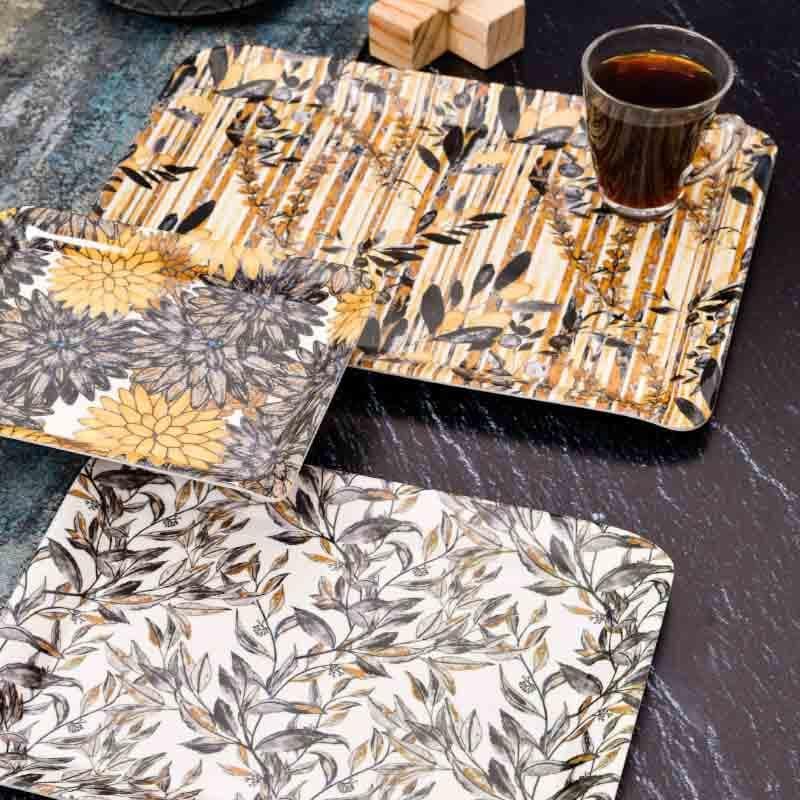 Buy Etched with Leaves Melamine Tray - Set of Three at Vaaree online | Beautiful Tray to choose from