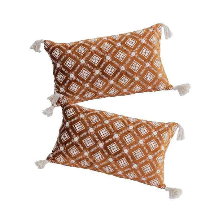 Buy Embroidered Lattice Cushion Cover - (Rust) - Set Of Two at Vaaree online | Beautiful Cushion Cover Sets to choose from