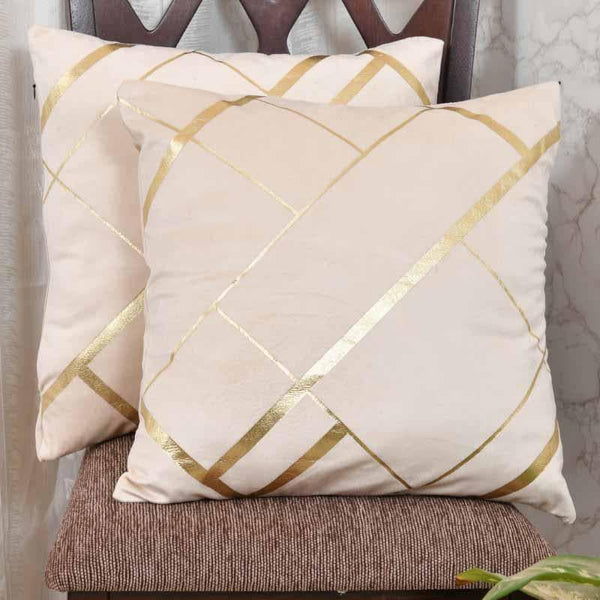 Buy Diagonal Grid Cushion Cover - Ivory - Set of Two at Vaaree online | Beautiful Cushion Cover Sets to choose from