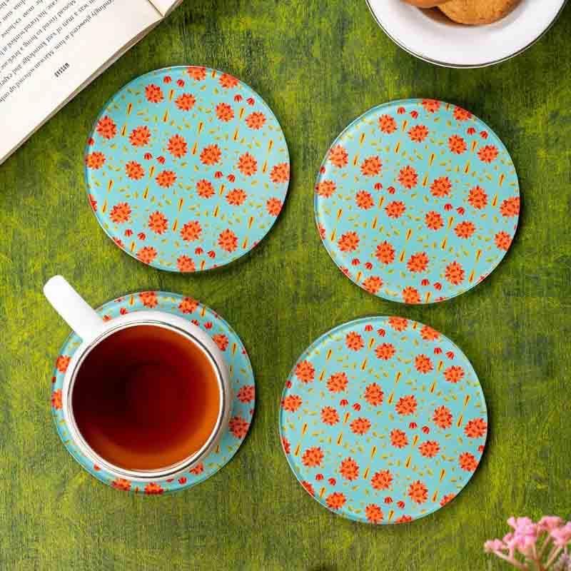 Buy Magnate Mughal Blue Round Classic Coaster - Set Of Four at Vaaree online | Beautiful Coaster to choose from