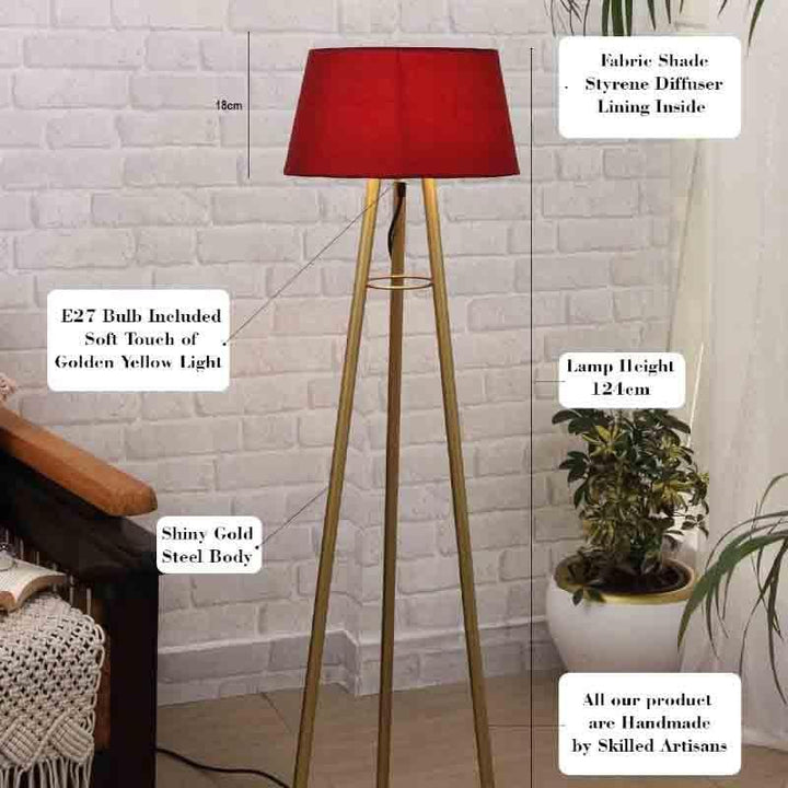 Buy Sleekie Tripod Floor Lamp - Gold & Red at Vaaree online | Beautiful Floor Lamp to choose from