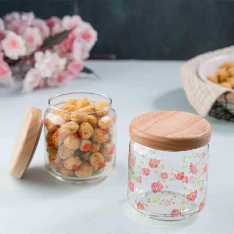 Buy Floral Bliss White Glass Jars (500ml each) - Set Of Two at Vaaree online | Beautiful Jars to choose from