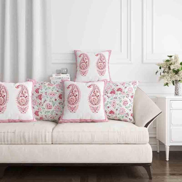 Buy Gulabo Cushion Cover (Pink) - Set Of Five at Vaaree online | Beautiful Cushion Cover Sets to choose from
