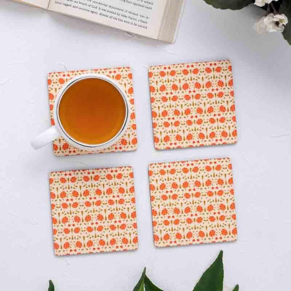 Buy Magnate Mughal Floral White Square Coasters - Set Of Four at Vaaree online | Beautiful Coaster to choose from