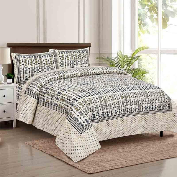 Buy Dots & Stripes Bedsheet - Grey & Green at Vaaree online | Beautiful Bedsheets to choose from