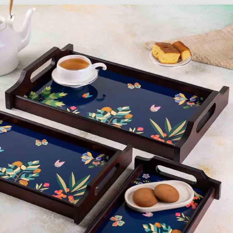 Buy Vibrant Bliss Blue Wooden Tray at Vaaree online | Beautiful Serving Tray to choose from