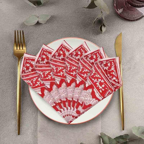 Buy Mehr Handblocked Table Napkin - Red at Vaaree online | Beautiful Table Napkin to choose from
