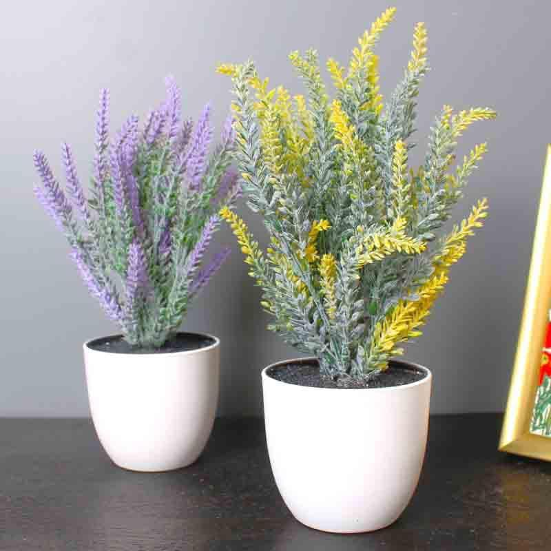 Buy Lumia Pot With Faux Lavender Bush - Yellow/Lavender at Vaaree online | Beautiful Artificial Plants to choose from