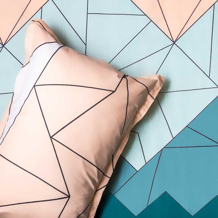Buy Mosaic Abstract Bedsheet - Blue & Peach at Vaaree online | Beautiful Bedsheets to choose from