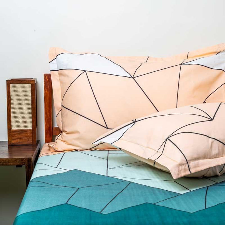 Buy Mosaic Abstract Bedsheet - Blue & Peach at Vaaree online | Beautiful Bedsheets to choose from