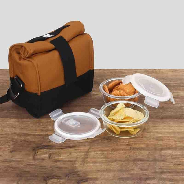 Buy Glass Lunch Box With Canvas Bag (380 ML Each)- Set Of Two at Vaaree online | Beautiful Tiffin Box & Storage Box to choose from