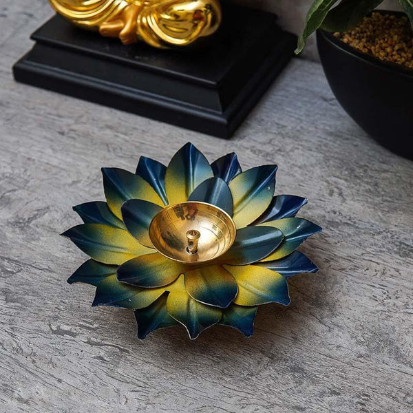 Buy Sacred Bloom Diya- Yellow/Blue at Vaaree online | Beautiful Diyas to choose from