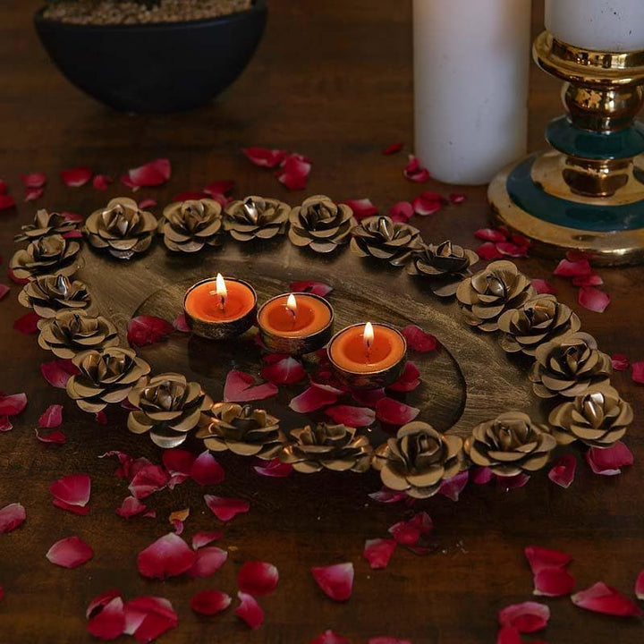 Buy Antique Pooja Thali With Diya Holder at Vaaree online | Beautiful Pooja Essentials to choose from