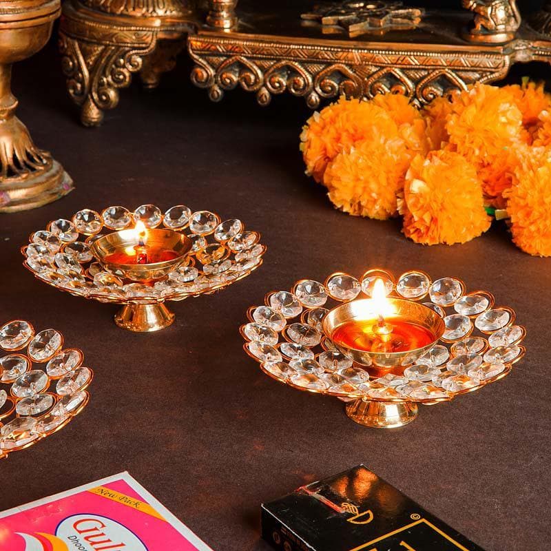 Buy White Petals Diya- Set Of Two at Vaaree online | Beautiful Diyas to choose from