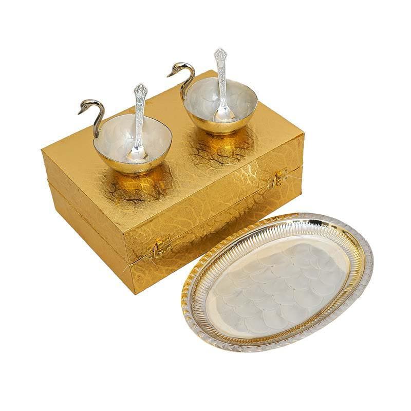 Buy Gleaming Golden Bowl & Tray - Silver at Vaaree online | Beautiful Tray to choose from