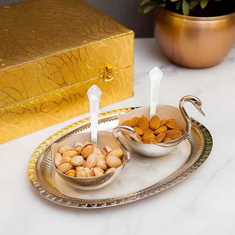 Buy Gleaming Golden Bowl & Tray - Silver at Vaaree online | Beautiful Tray to choose from