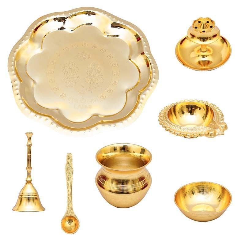 Buy Shubh Pooja Floral Thaali - Gold at Vaaree online | Beautiful Pooja Thali & Sets to choose from