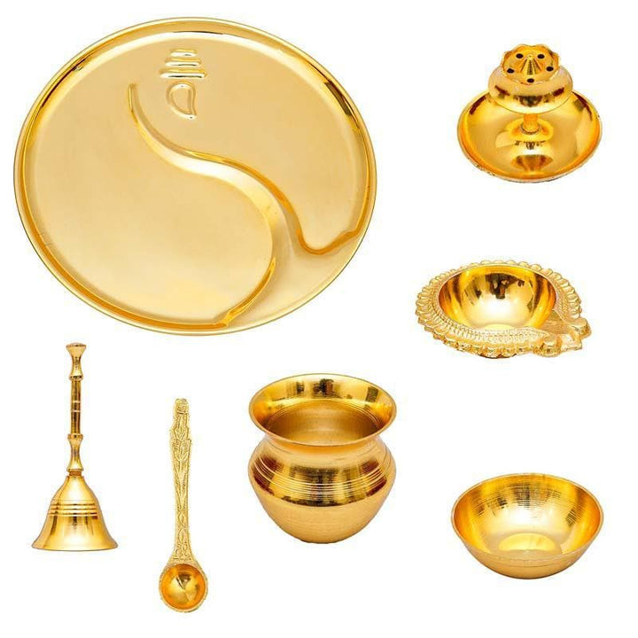 Buy Shubh Pooja Thaali- Gold at Vaaree online | Beautiful Pooja Thali & Sets to choose from