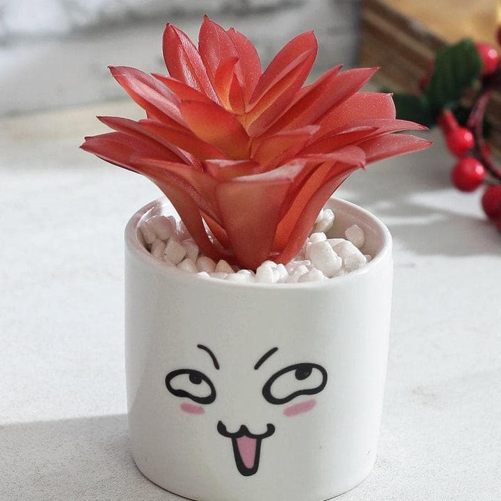 Buy Red Flowered Happy Face Pot & Planter at Vaaree online | Beautiful Faux Plant to choose from