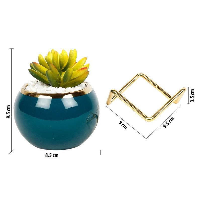 Buy Glossy Teal Pot With Faux Plant at Vaaree online | Beautiful Faux Plant to choose from