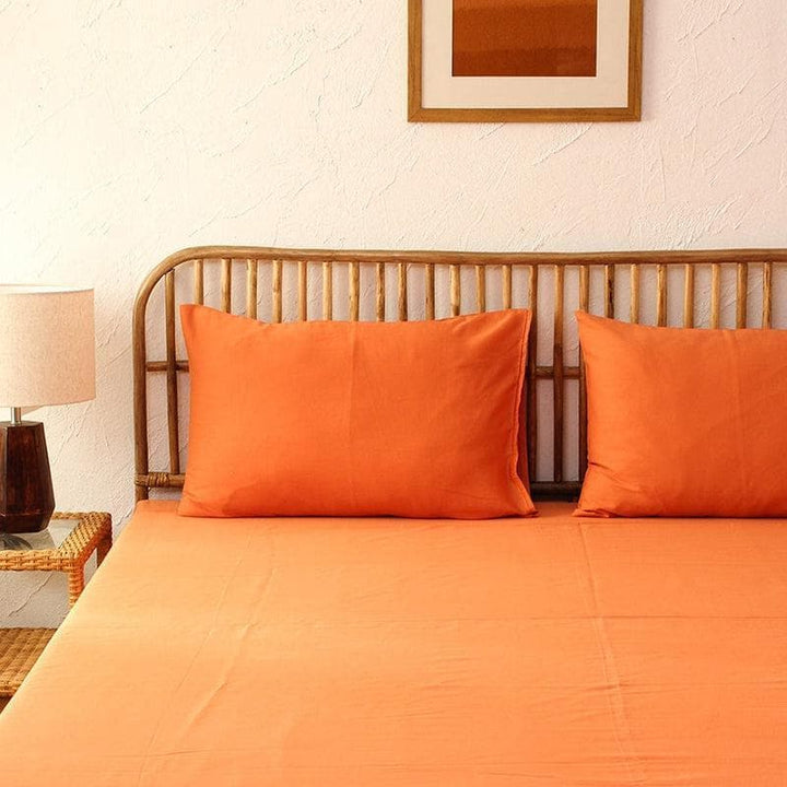 Buy Slay In Solid Bedsheet- Orange at Vaaree online