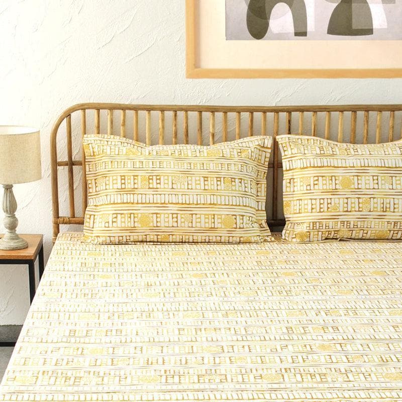 Buy Bricked Bedsheet- Yellow at Vaaree online | Beautiful Bedsheets to choose from