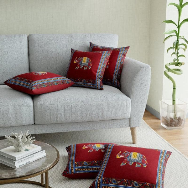 Buy Traditionally Tuskan Cushion Cover- Maroon at Vaaree online | Beautiful Cushion Covers to choose from