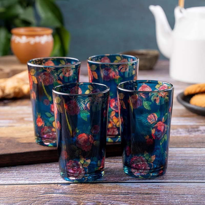 Buy Misty Morning Roses Blue Chai Glass - Set of Four at Vaaree online | Beautiful Kulhad to choose from
