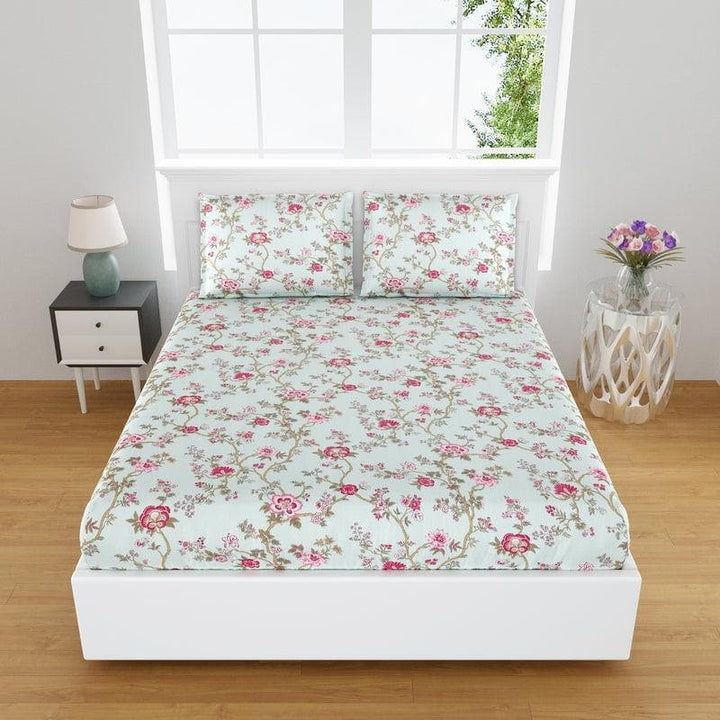 Buy Rain In Floral Bedsheet- Powder Blue at Vaaree online | Beautiful Bedsheets to choose from