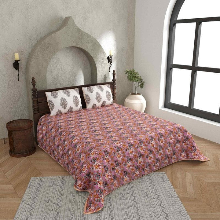 Buy Phulkari Quilted Bedcover- Pink at Vaaree online | Beautiful Bedcovers to choose from