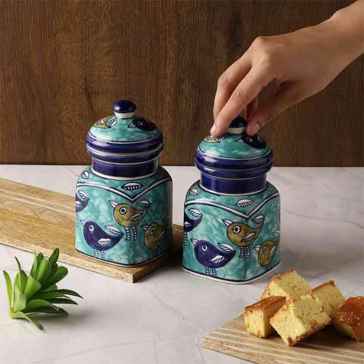 Buy Aqua Birdie Storage Jar - Set Of Two at Vaaree online | Beautiful Salt & Pepper Bottles to choose from