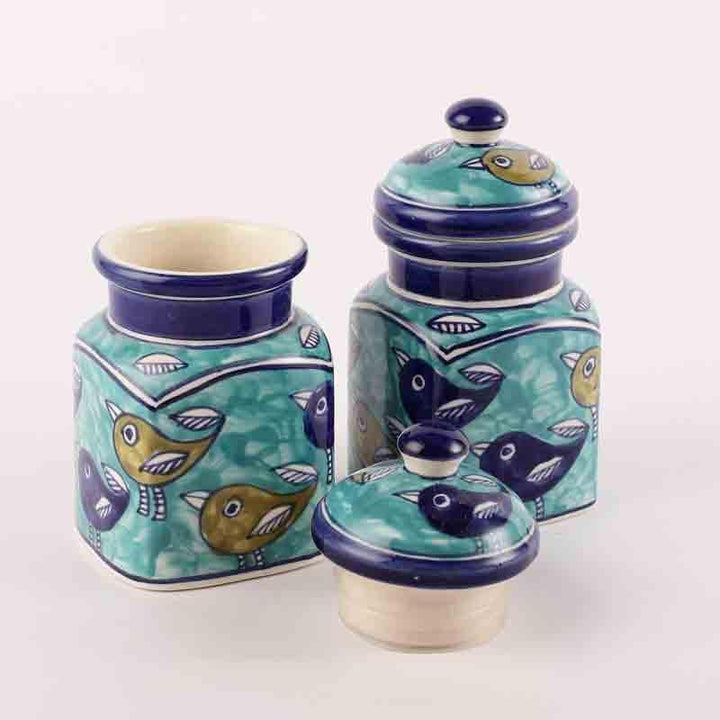 Buy Aqua Birdie Storage Jar - Set Of Two at Vaaree online | Beautiful Salt & Pepper Bottles to choose from