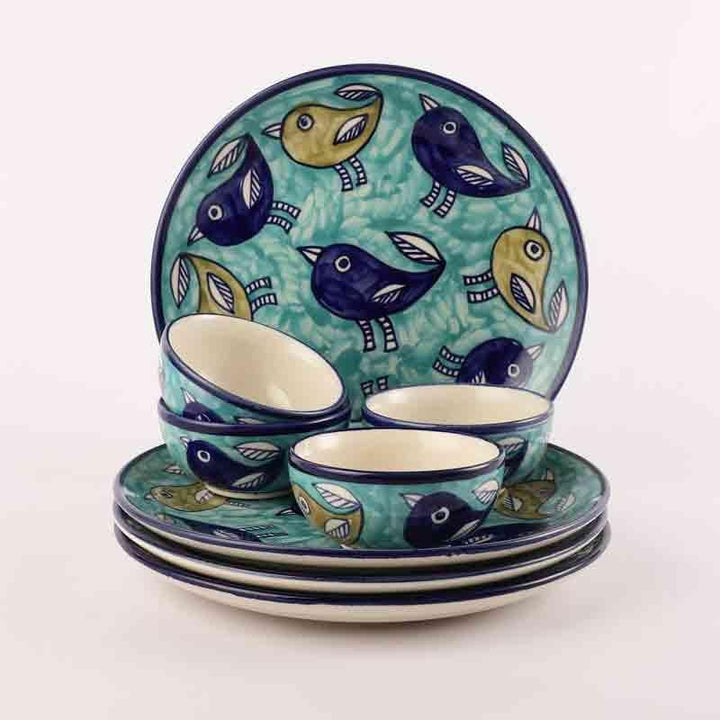 Buy Aqua Birdie Plate & Bowl - 8 Pieces at Vaaree online | Beautiful Dinner Set to choose from