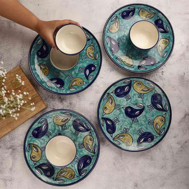 Buy Aqua Birdie Plate & Bowl - 8 Pieces at Vaaree online | Beautiful Dinner Set to choose from