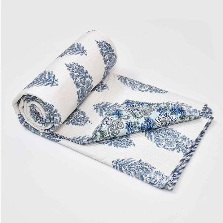 Buy Phulkari Quilted Bedcover- Blue at Vaaree online | Beautiful Bedcovers to choose from
