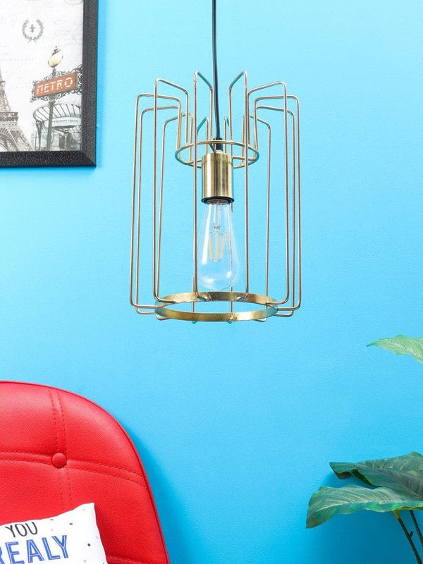 Buy Vertical Cage Pendant Lamp in Golden at Vaaree online | Beautiful Ceiling Lamp to choose from