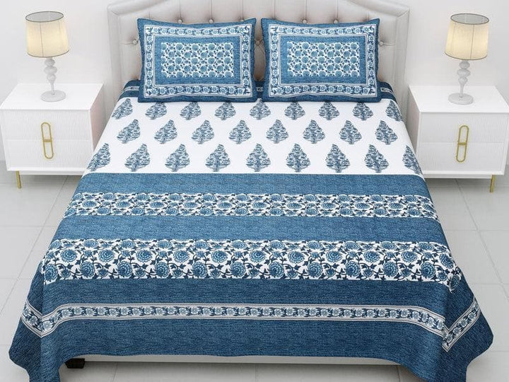 Buy Floral Colorblocked Bedsheet- Blue at Vaaree online