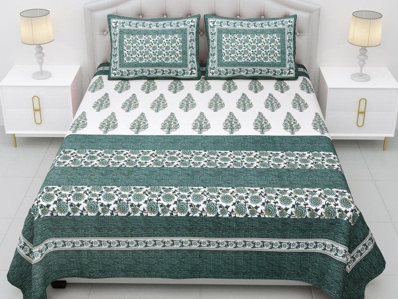 Buy Floral Colorblocked Bedsheet- Green at Vaaree online | Beautiful Bedsheets to choose from