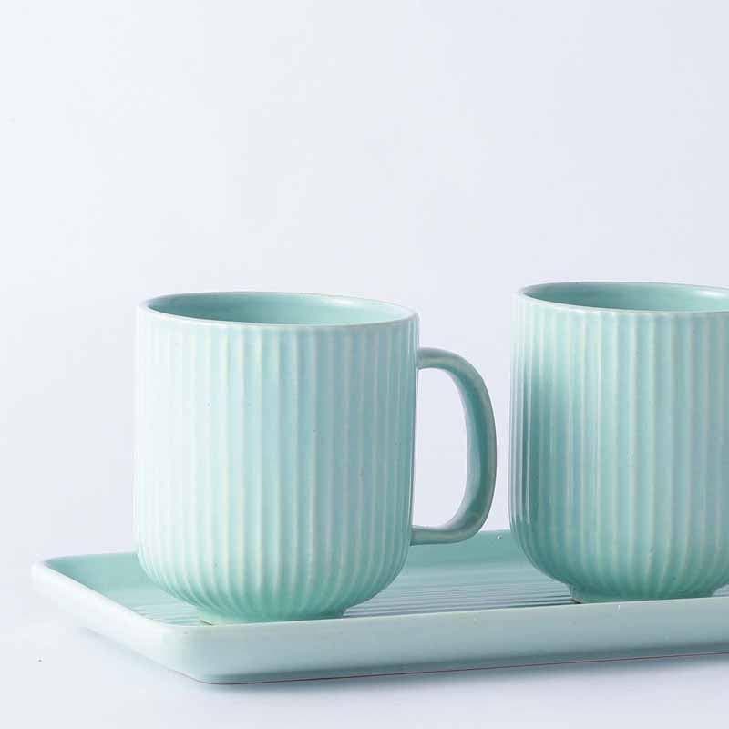 Buy Ribbed Raves Mug With Tray (Aqua) - Set Of Two at Vaaree online | Beautiful Coffee & Tea Mug to choose from