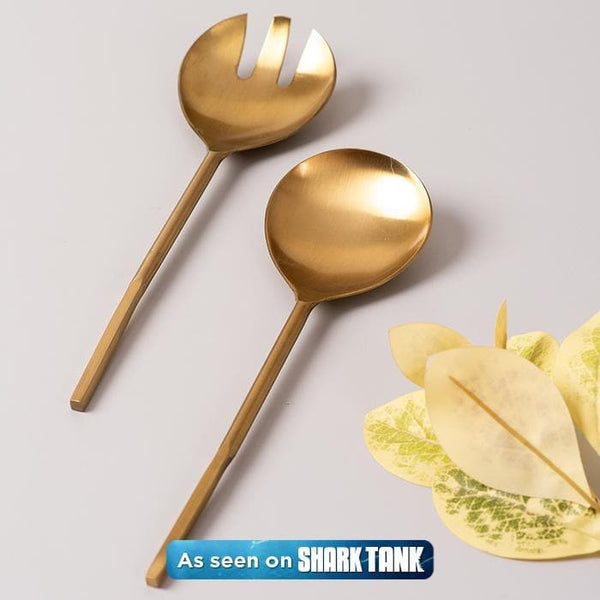 Enigmatic Salad Serving Spoon (Gold) - Set Of Two