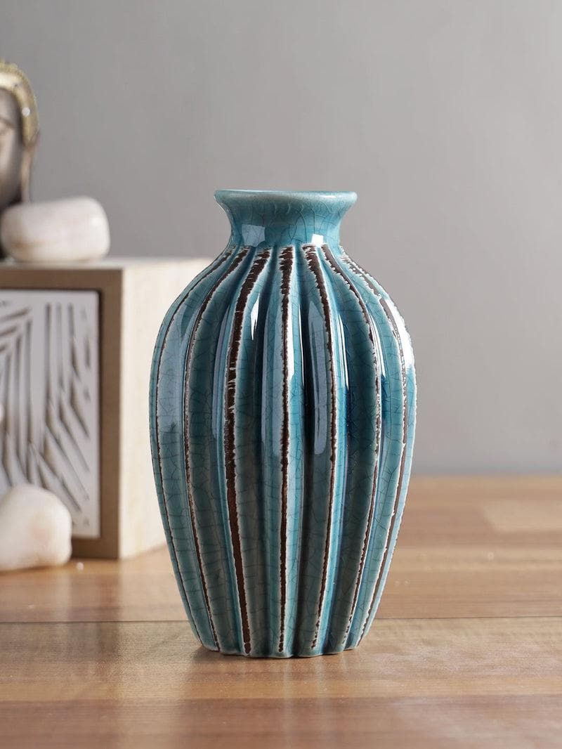 Buy Ribbed Aqua Vase at Vaaree online | Beautiful Vase to choose from