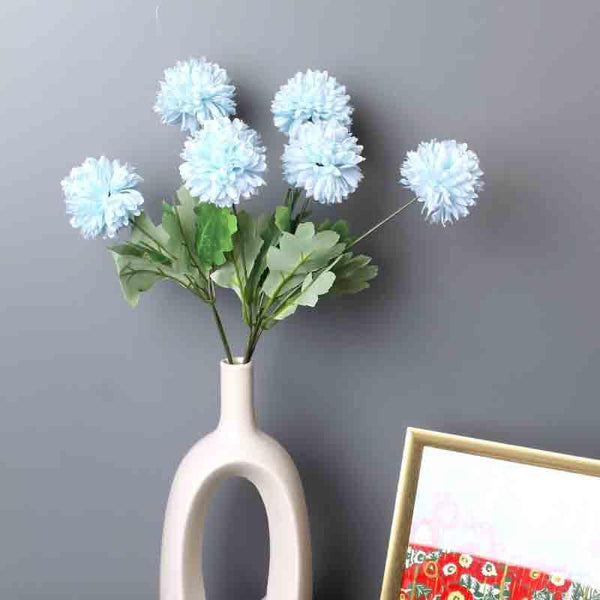 Artificial Flowers - Artificial Chrysanthemum Floral Sticks (Arctic Blue) - Set Of Three
