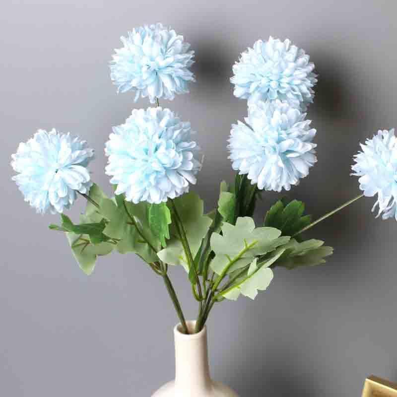 Artificial Flowers - Artificial Chrysanthemum Floral Sticks (Arctic Blue) - Set Of Three
