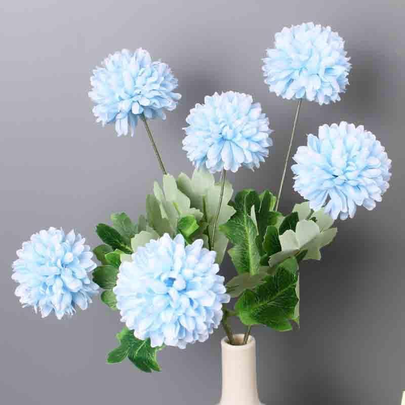 Artificial Flowers - Artificial Chrysanthemum Floral Sticks (Blue) - Set Of Three